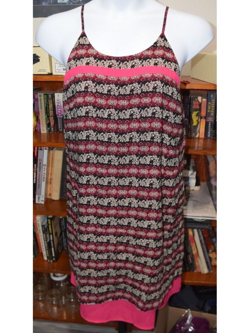 THML Women's XXL Sleeveless Boho Printed Dress with Pink Lining